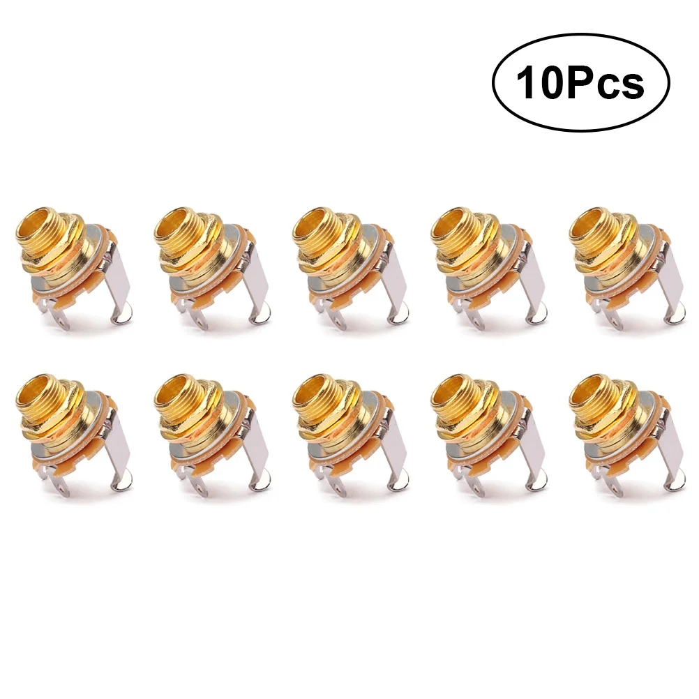 

10Pcs Guitar Jack Socket Connector 1 4 Inch Pickup Output Jack Panel Chrome Nut Acoustic Electric Bass