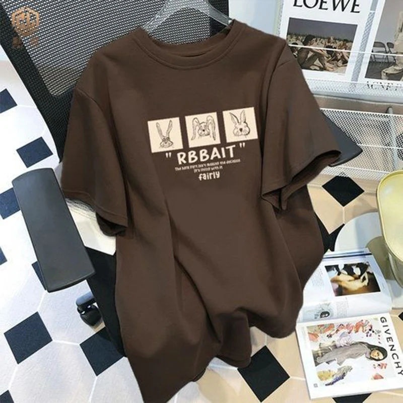 

Large Size Pure Cotton Short Sleeved T-shirt for Women's 2024 Summer New Loose Fitting Slimming Casual Female T-shirt Trendy Top