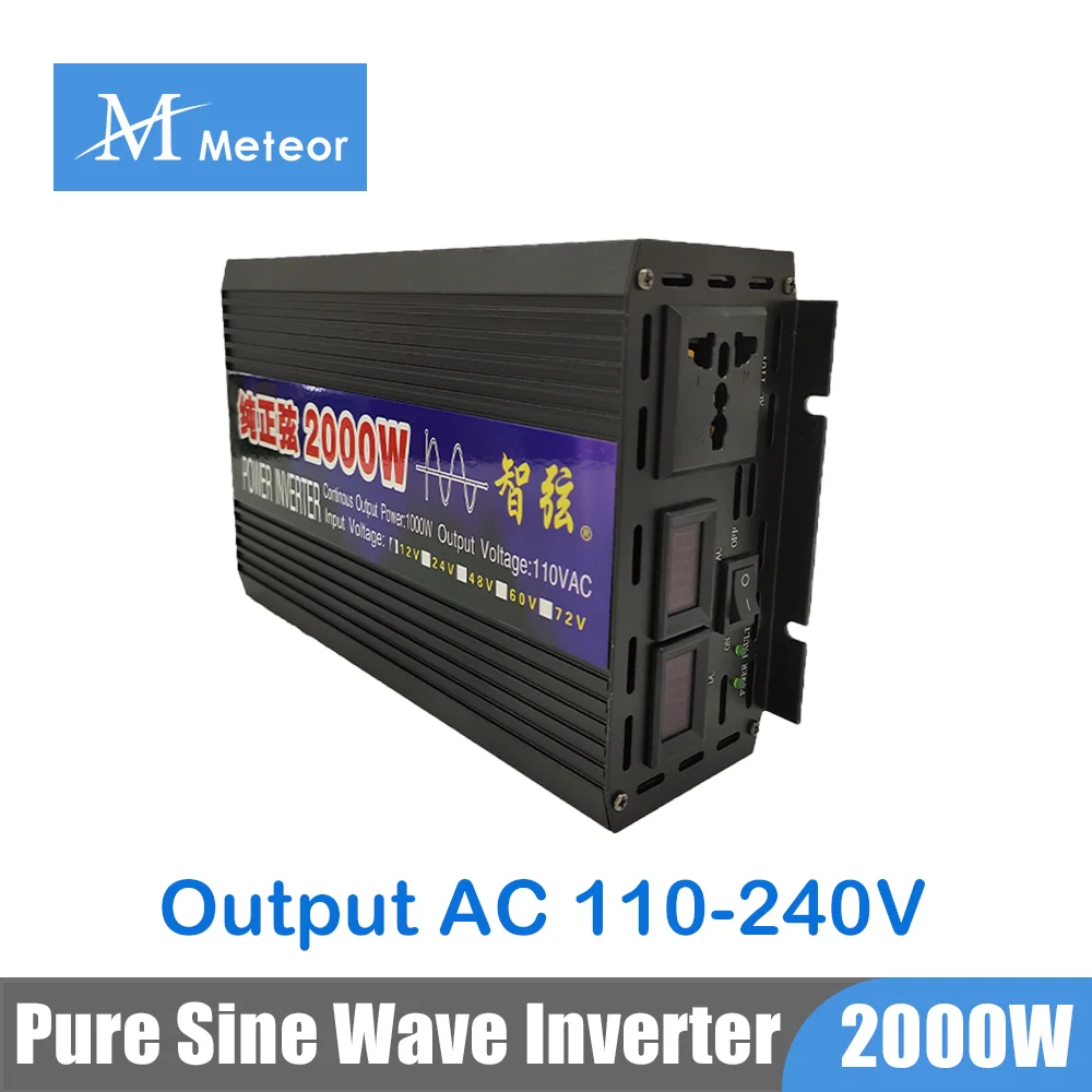 

Pure Sine Wave Inverter 2000W 12V 24V 48V 60V AC 110V 220V 50Hz 60Hz Power Transformer Home Car Converter Free Solar Wind Energy