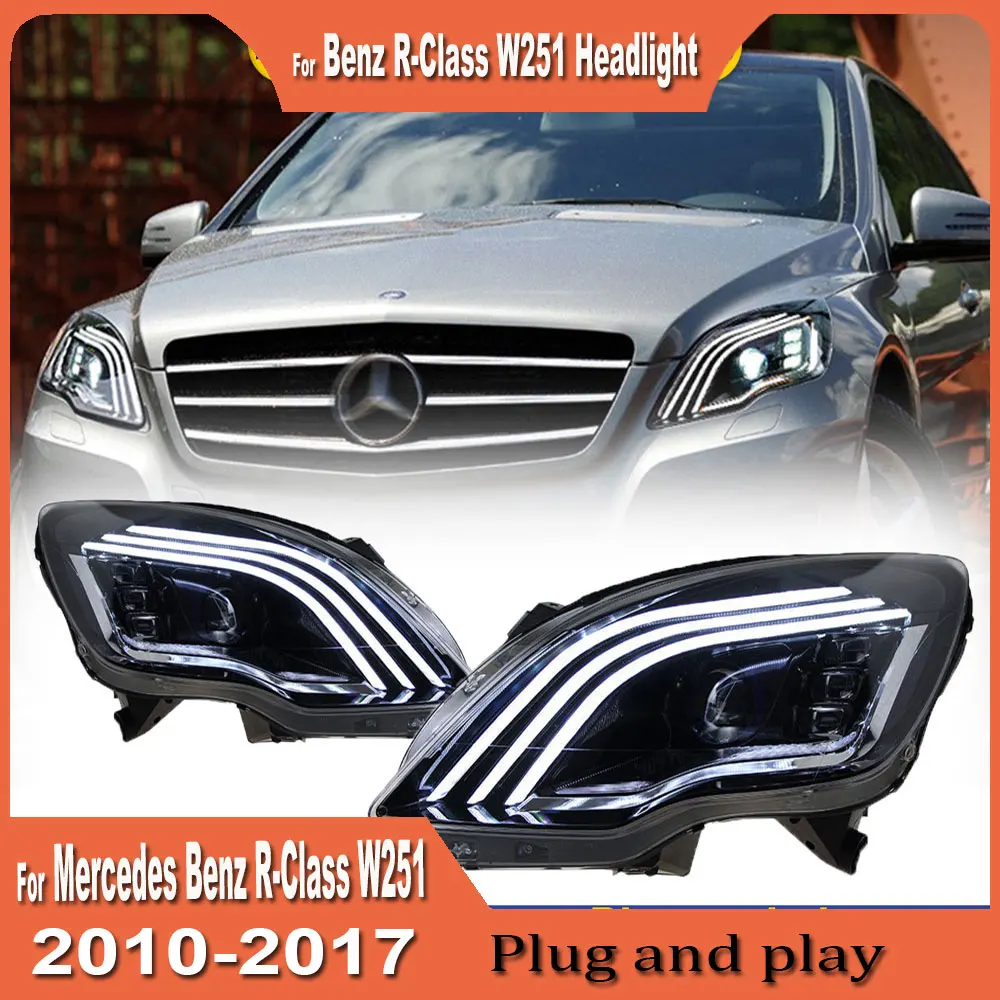 For Benz R Class W251 Headlights 2010 2011 2012-2017 R300 Maybach Styling LED Daytime Lights Dual Projector DRL Car Accesorios