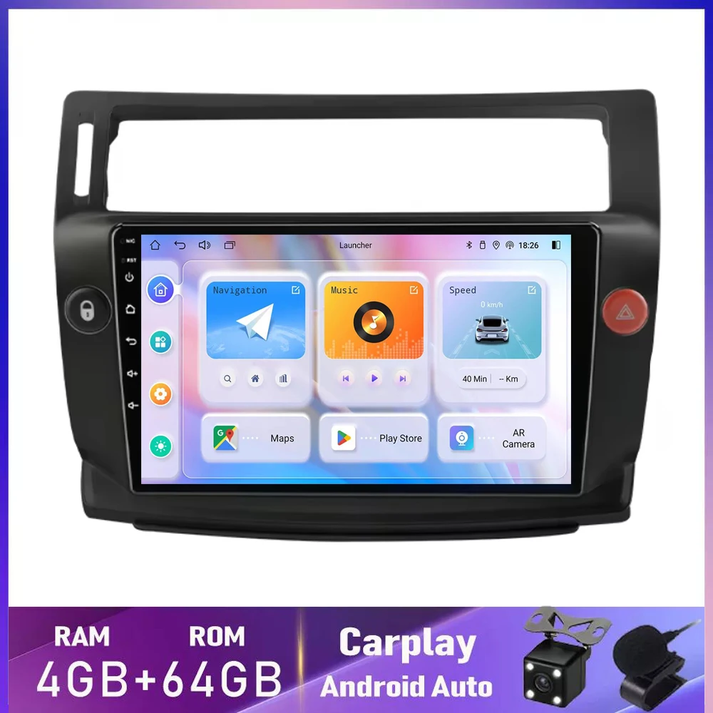 

For Citroen C4 C-Triomphe Quatre 2004 2005-2014 Car Radio Multimedia Carplay 2Din DVD Head Unit Stereo Speaker Audio Android 14