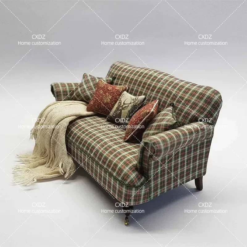 Vintage Plaid Tiger Print High Back Armchair Casual Latex Cushion Single Sofa for Country Living Room Bedroom Medieval Style
