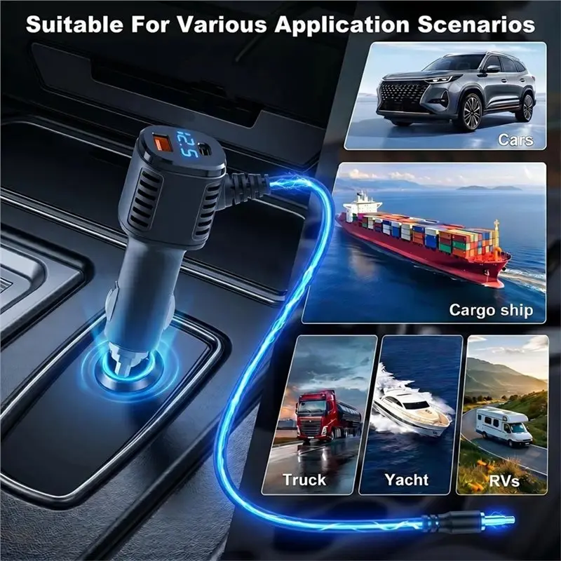 B63B-For Starlink Mini Car Cigarette Lighter Adapter 3In1 12V-24V To 30V 3.5A Car Voltage Converter 3Meter For RVS
