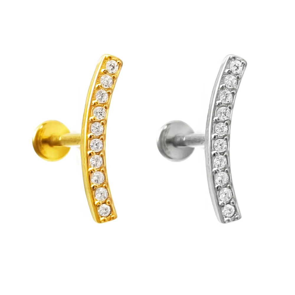 Zircon Labret Piercing Forward Helix Earring 100% 316L Stainlesss Steel Internally Threaded Tragus Stud Body Jewelry