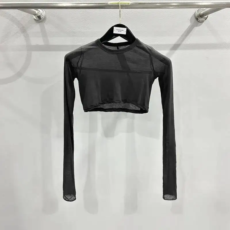 HKSH Estate delle nuove donne Chic High Street Punk stile scuro cotone tinta unita a maniche lunghe O-Collo Pullover Top ultra corti HK5437