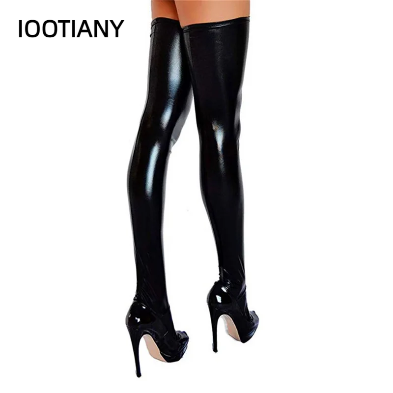 

Sexy Nightclub Pu Leather Latex Stockings Role Play Women Black Faux Leather Thigh Socks Women Temptation Over The Knee Socks