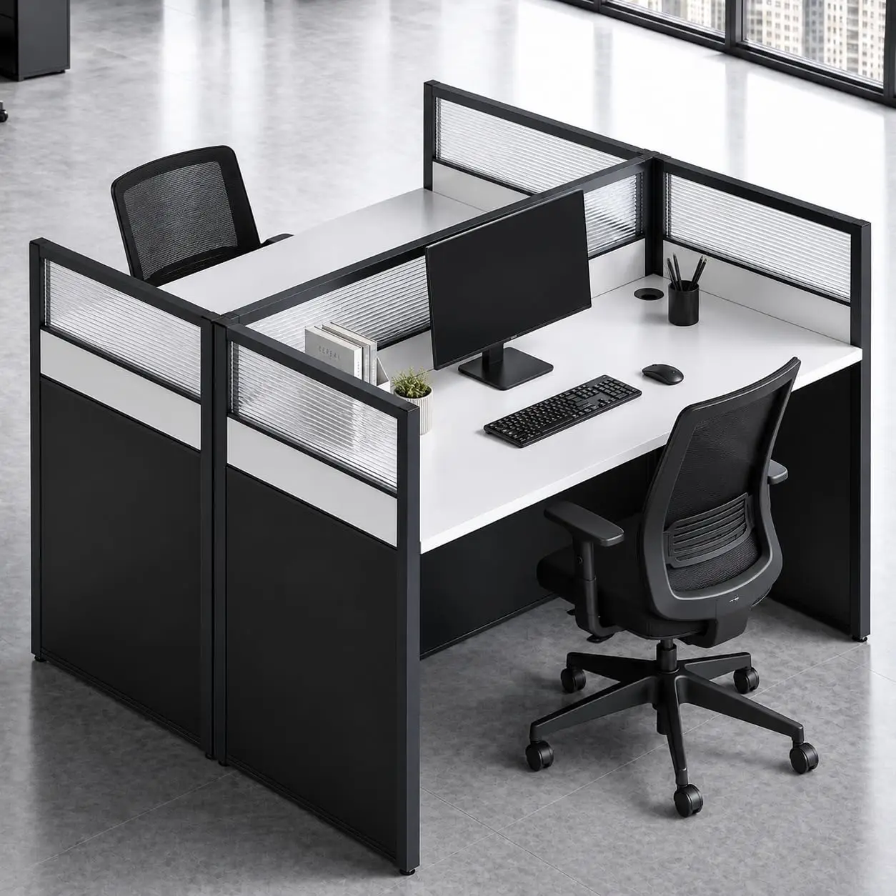2-Person Office Cubicle Desk with Privacy Panels & Cable Management, Workstation for Commercial Workspace, Customized