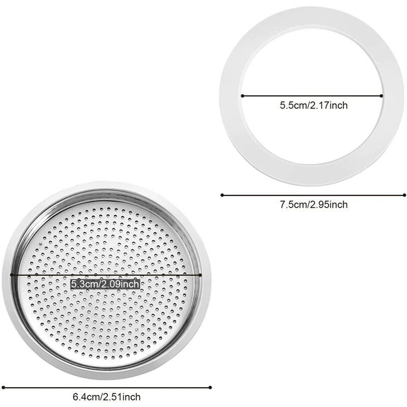 9 Pieces Silicone Gaskets And 3 Piece Stainless Filter Gasket Stainless Steel Gasket Replacement For 6 Cup Moka Express