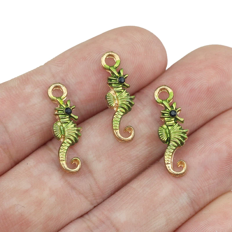 New Fashion 8Pcs Cute Sea Horse Enamel Charms Bracelet/Necklace/Earrings Pendant For Women DIY Jewelry Making Wholesale Gifts