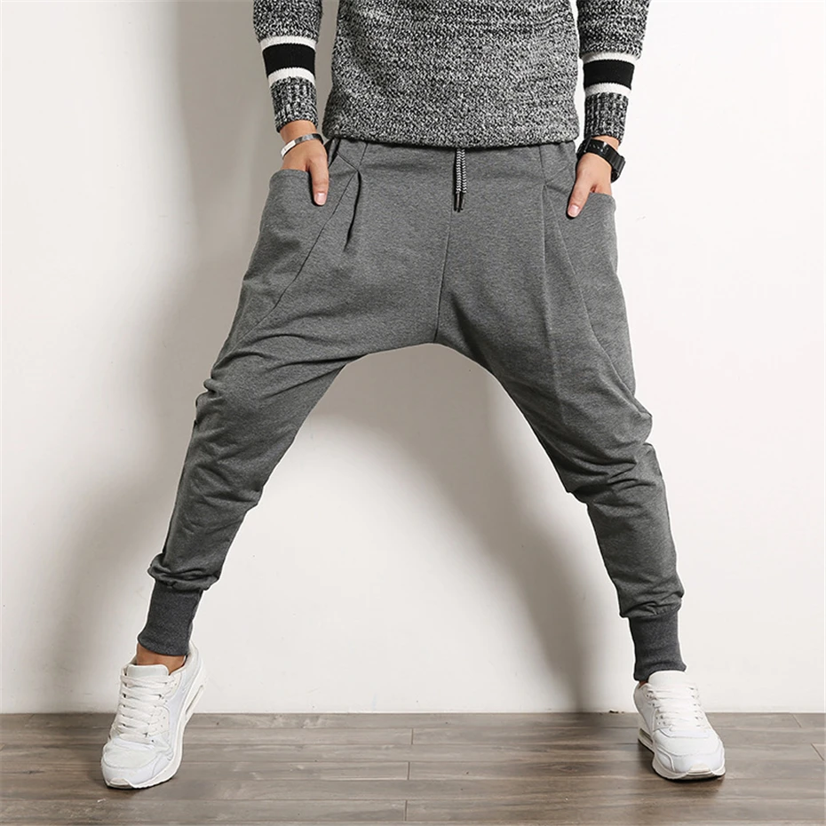 Harem Pants Men Hip Hop Streetwear Stretch Pants Male Fashion Casual Solid Pants High Street