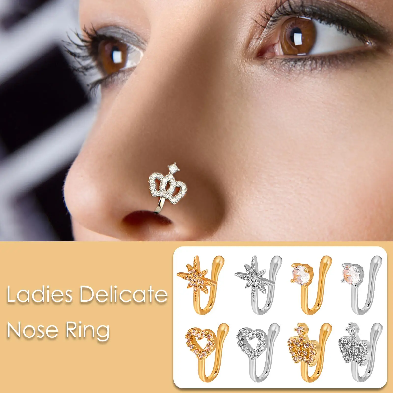 1Pcs Women Fake Piering Ladies Delicate Nose Clip Hip Hoop Punk Fashion Body Jewelry Fake Perforation Nose Accessories