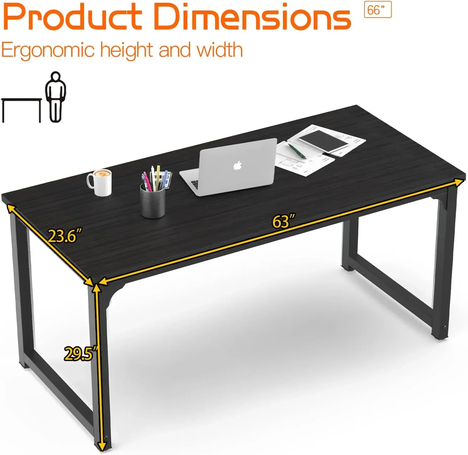 NSdirect-Mesa Moderna e Simples, Mesa de Computador 63 ", Mesa para PC, Estação de Trabalho Ampla para Estudo Escrita e Jogos