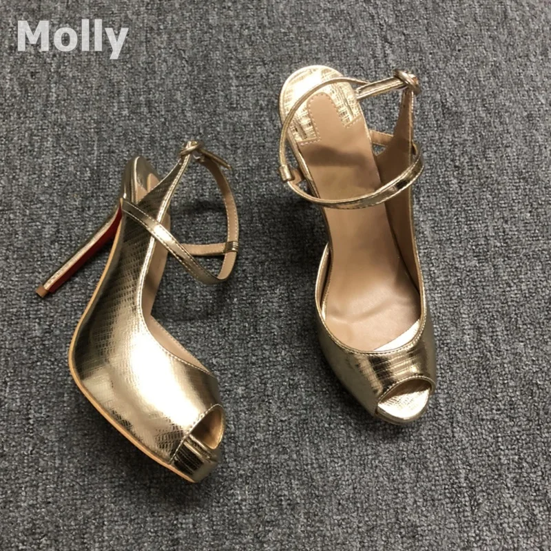 Gold Peep-Toe High … - image