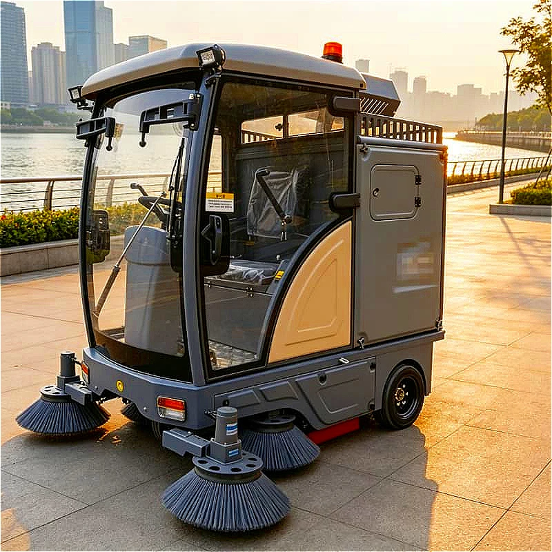 Residential Community Sweeper Ride On Electric Road Sweeper for Property Management Street Dust Collection 1500mm Customized