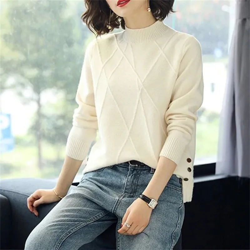 New Turtleneck Jumper Woman Knitted Blouses Fashion Ladies Sweaters Winter Thermal Striped Long Sleeve Autumn Warm Tops Basics