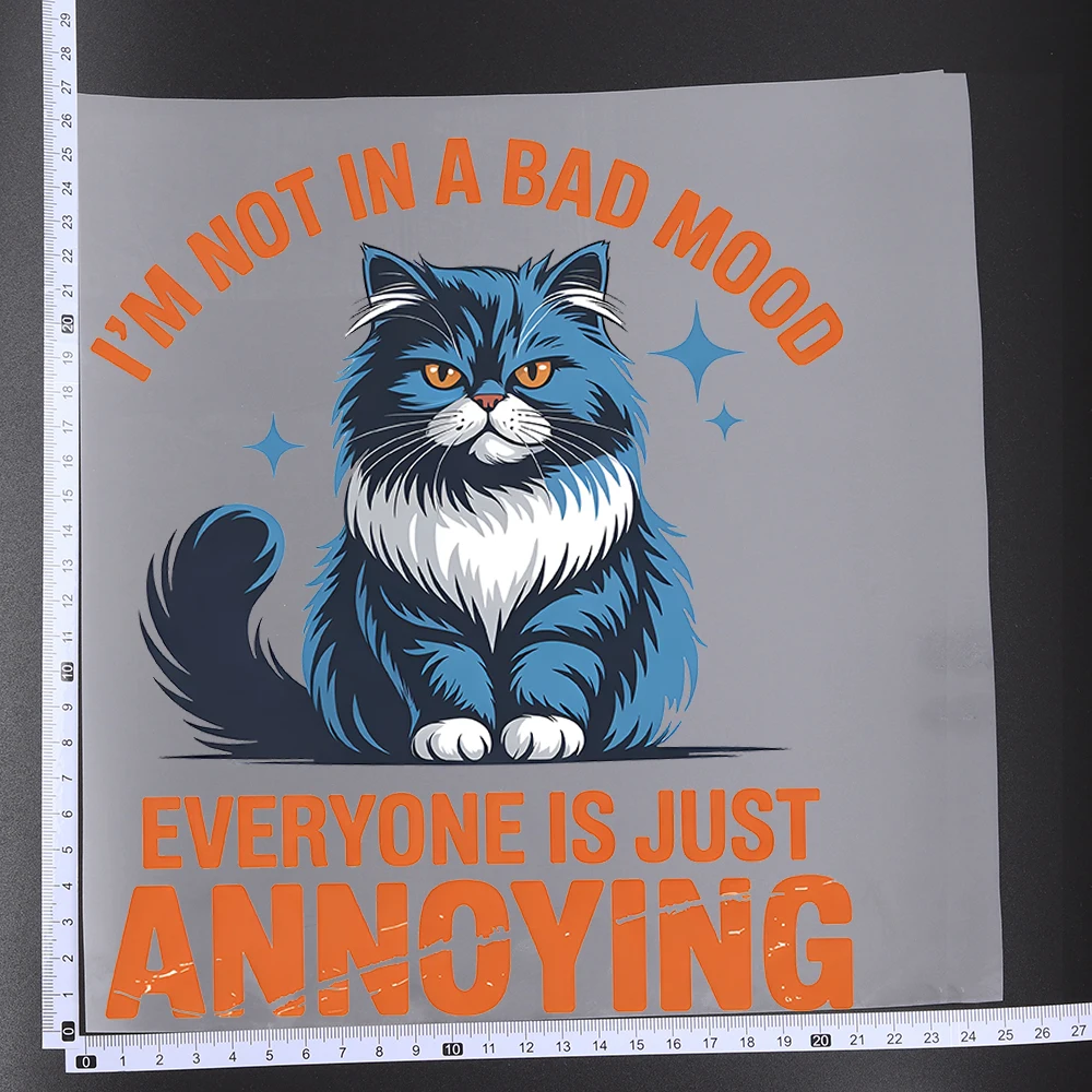 25cm Fashion Cat's Sarcastic Remarks Iron On Heat Transfer Sticker DTF Iron On Transfer Patches For Clothes T-shirt Appliques