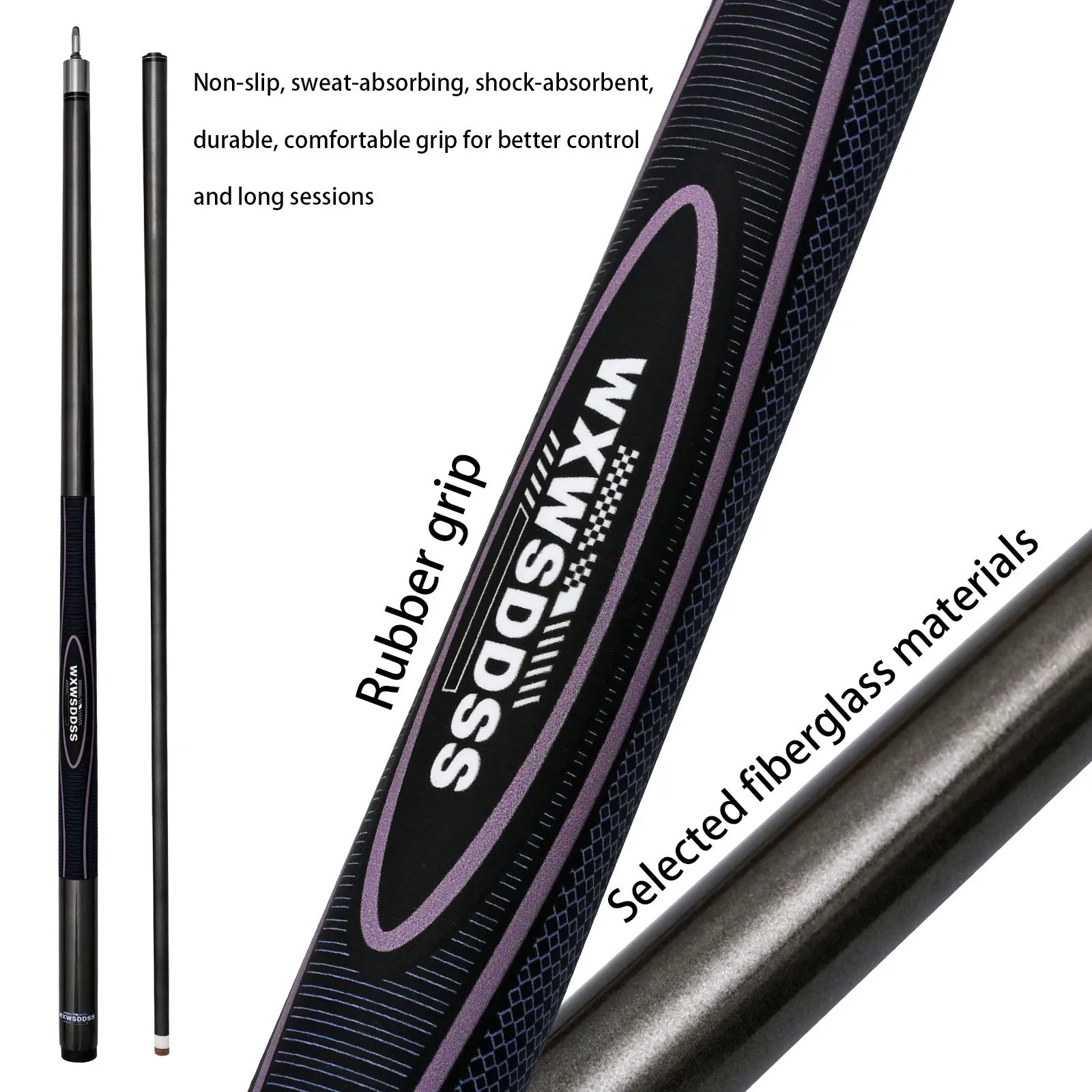 

WXWSDDSS 13 mm Fiberglass Pool Cue - Low Deflection Shaft Multi-Layer Tip Quick-Release Stainless Steel Joint Durable Pro Feel f