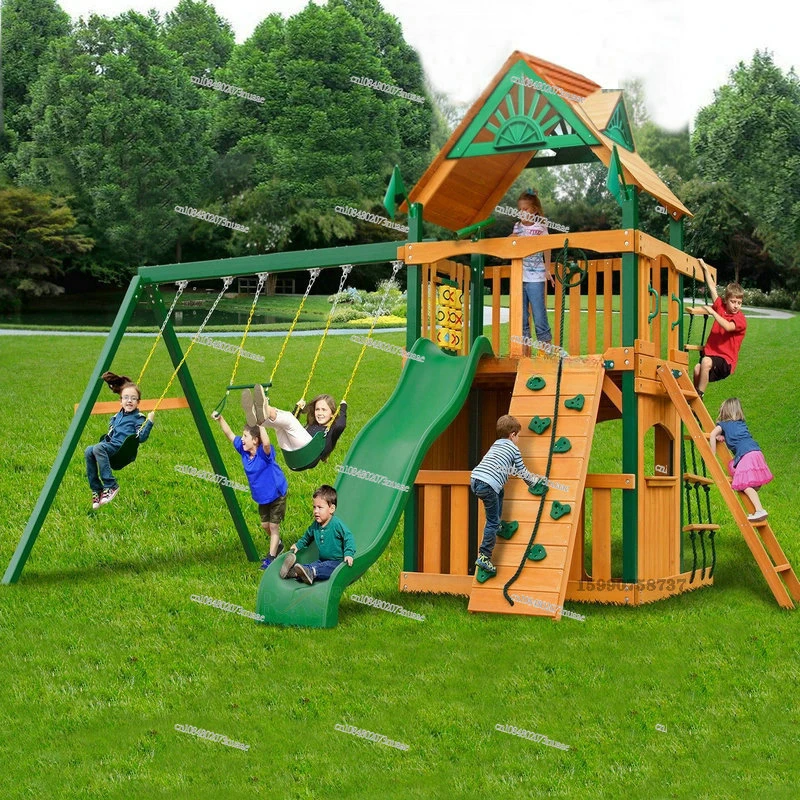 Large Outdoor Wooden Playground, Rosewood Slide, Swing, Climbing Set, American Style