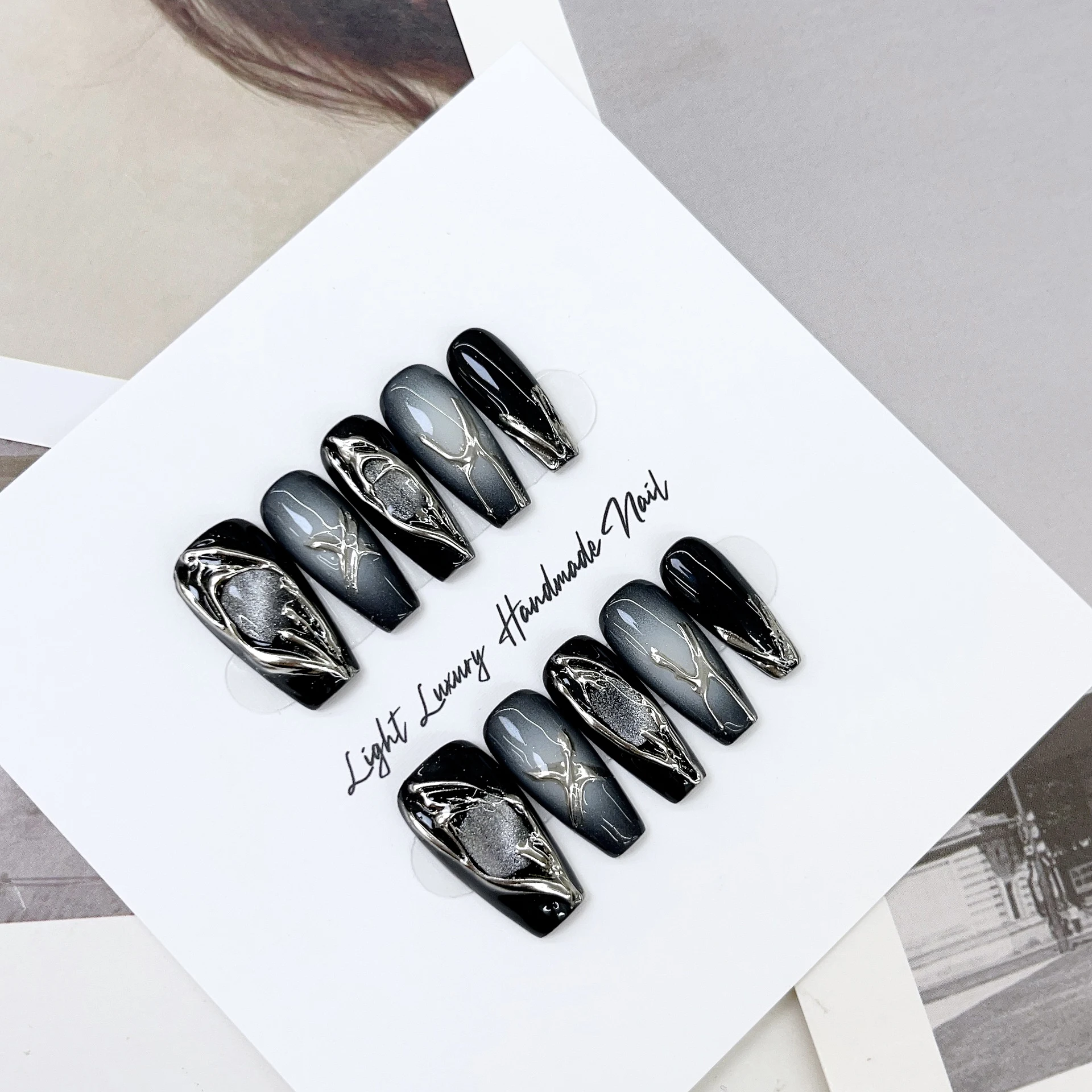 10 pièces presse sur ongles lumière luxe fabriqué à la main Nail Art faux ongles portable conseils artificiels Art lime à ongles faux ongles outils