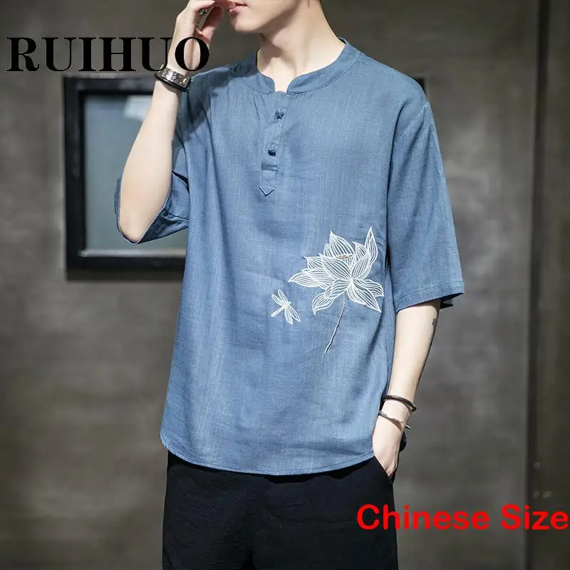 Floral Embroidery Men\'s T-shirts With Free Shipping Blouse T-shirt for a Boy Japanese Fashion Sportswear 5XL 2024 Summer