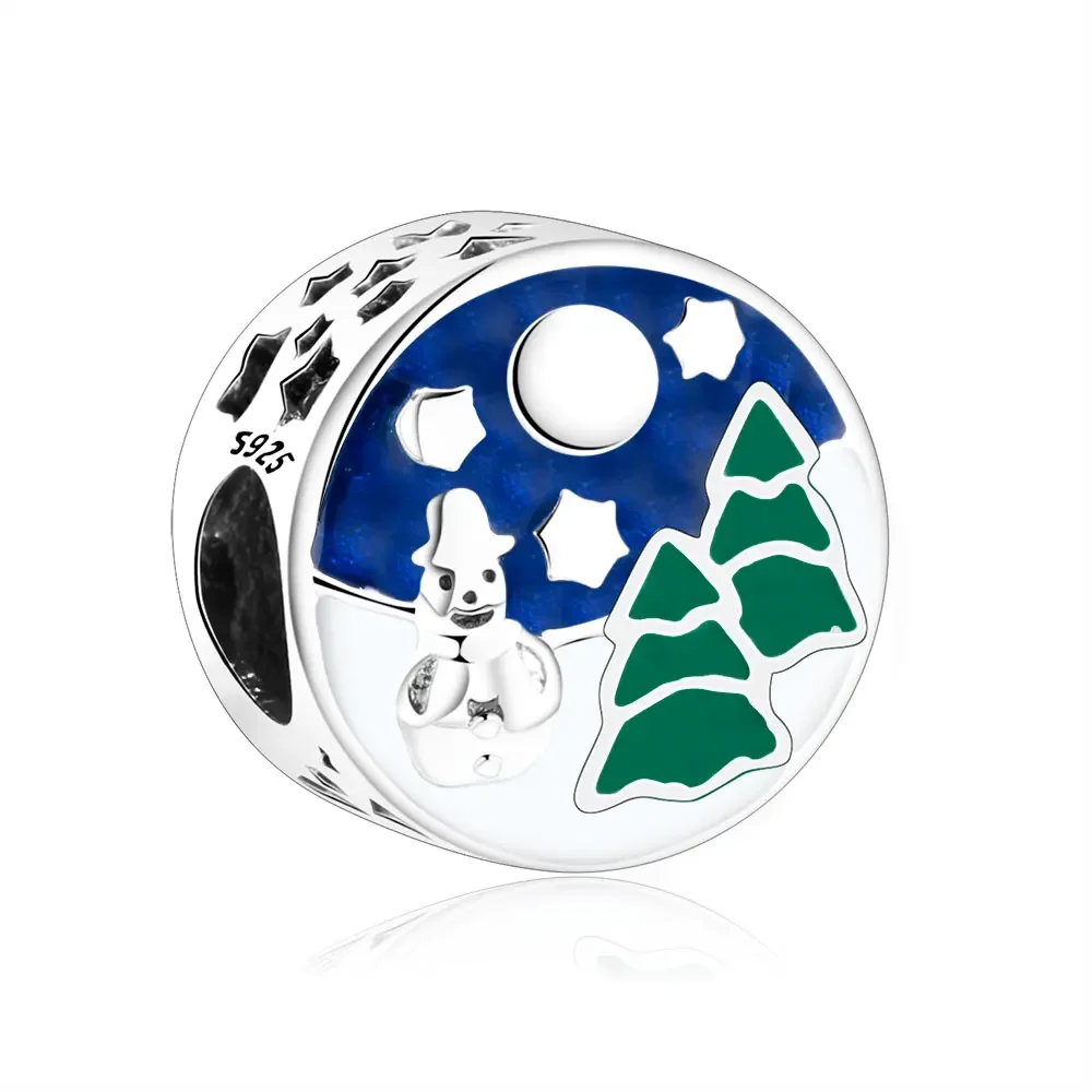 Christmas Tree & Snowman Hollow Charm Beads Fit Original Pan Basic Bracelet DIY Women Holiday Jewelry Gift