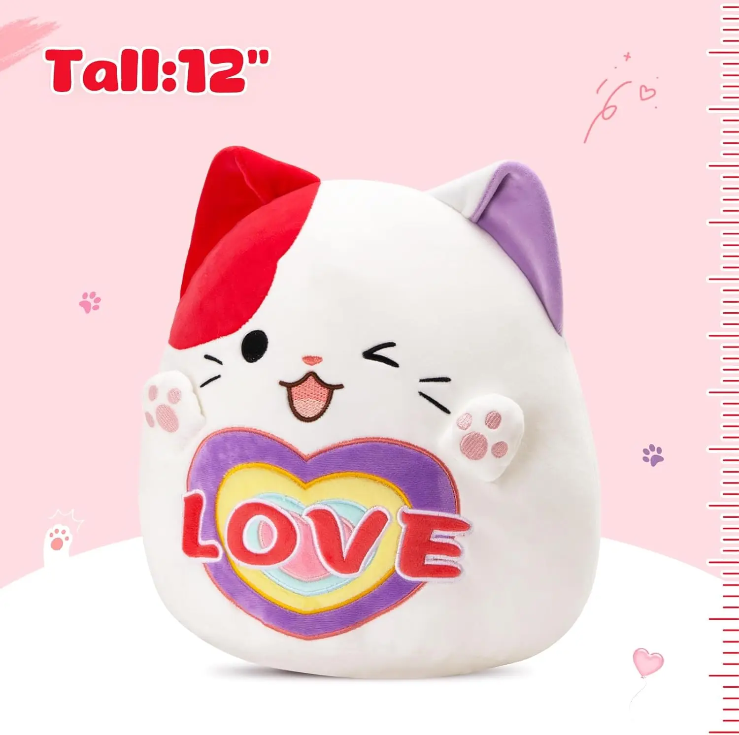 وسادة قطيفة على شكل قطة بطول 12 بوصة لعيد الحب، هدية حيوان محشو لطيف للأطفال والكبار، لعبة زخرفية ناعمة للعناق