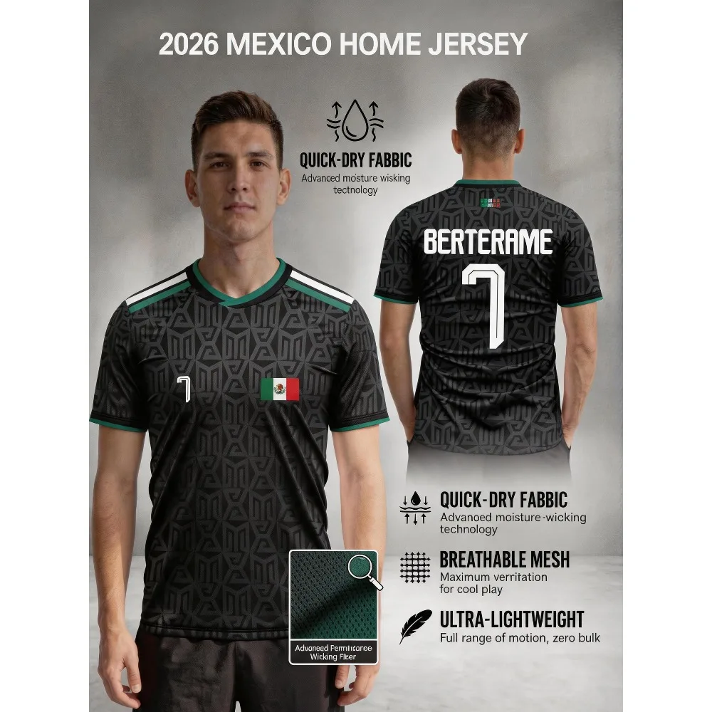 Summer Mexico Soccer T-shirt Tops Soccer Print Football Jersey Men's Casual Tee Shirt Breathable Men Women Short Sleeves Top