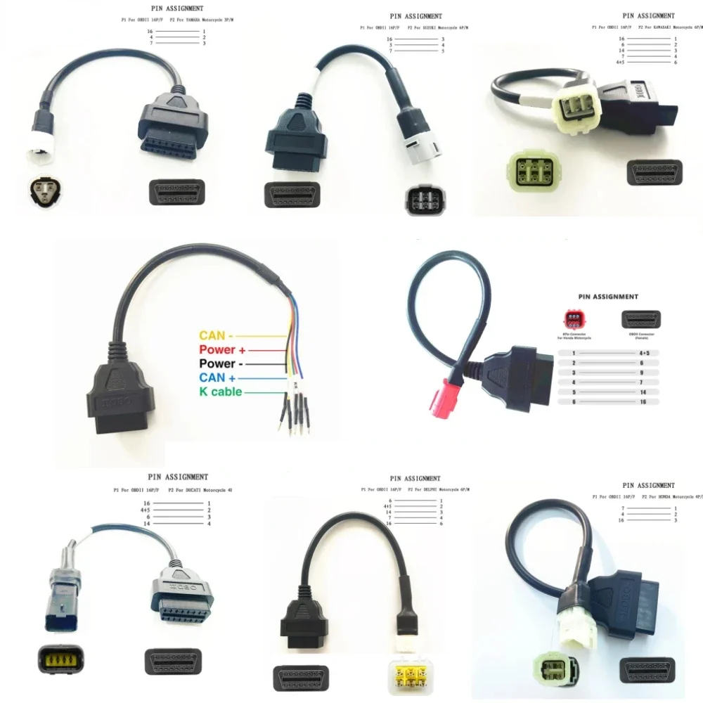 NEWSuitable for Yamaha/Suzuki/Kawasaki/Honda/Delphi/Ducati motorcycle cable connectors 3-pin 4-pin 6-pin adapter OBD2 cable Tool