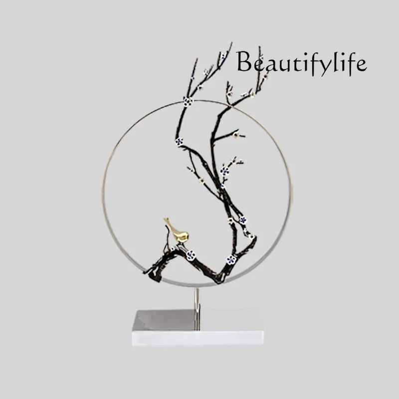 Plum blossom sculpture ornament modern Chinese four gentlemen high-end soft decoration jewelry club tea room metal artwork