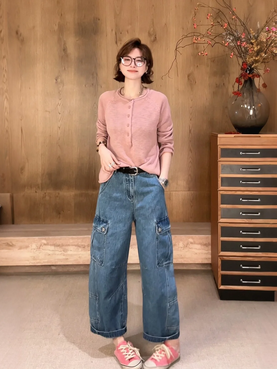 

High Waist Nine-Tenths Vintage Multi-Pocket Workwear Jeans Casual Style Spring Summer New D1378 Wind And Freedom Series