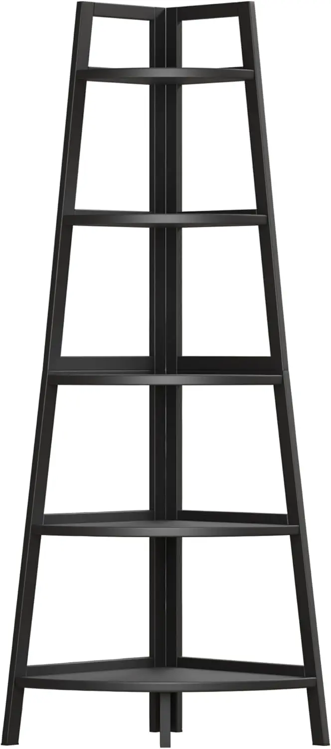 

Corner Shelf, 5 Tier Bookshelf, 70.8 H Tall Bookcase, Open Ladder Book Case, Modern Bamboo Corner Storage Bookshelf Stand For