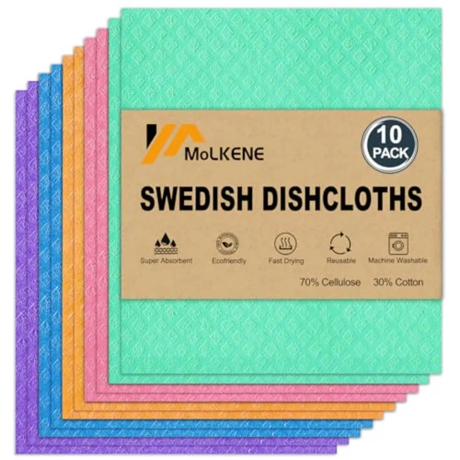 

Swedish Dish Cloths - Reusable Kitchen Dishcloths - Ultra Absorbent Dish Towels for Washing Dishes - Cellulose Sponge Cloth Cle