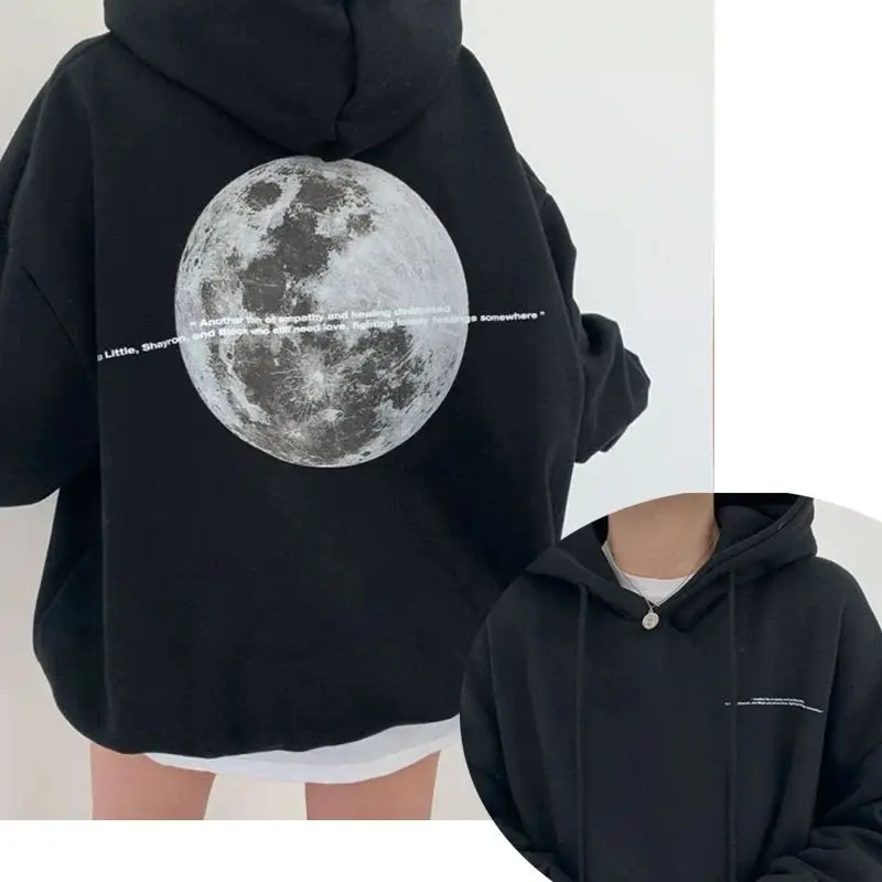 Plus Size Women\'s Hoodie Autumn and Winter Cotton Hooded Shirt Moon Print Print Long Sleeve Sweatshirt Women\'s Clothing