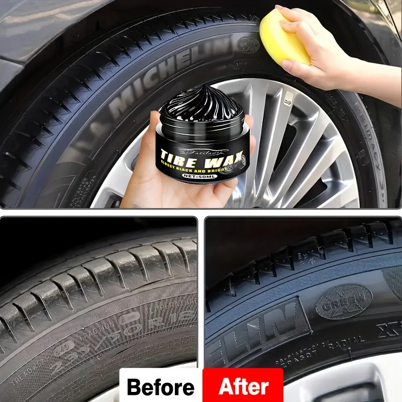 Tire Shine Black Wax - 50G ABS Resin Tire Rejuvenator, Suitable for Cars, Motorcycles, And Bicycles - Durable Gloss Enhancer, An