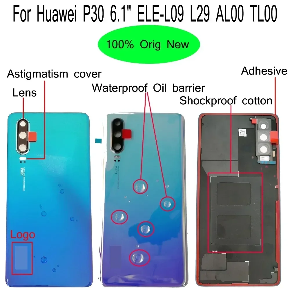 

Shyueda 100% Orig New 6.1" For Huawei P30 ELE-L09 ELE-L29 ELE-AL00 ELE-TL00 Glass Rear Back Door Housing Battery Door Cover