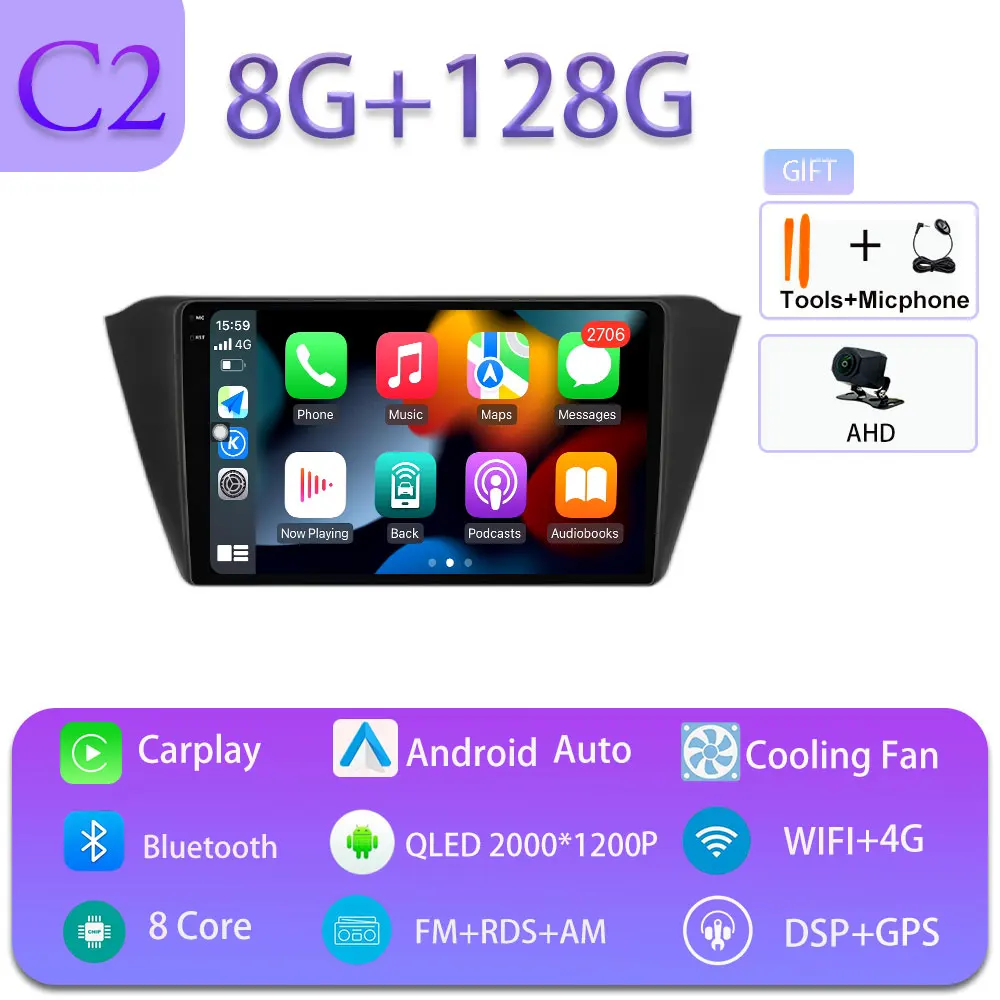 Android 16 Carplay Auto voor Skoda Fabia 3 III 2015-2019 GPS Navigatie DSP Autoradio Multimedia Videospeler Stereo WIFI BT