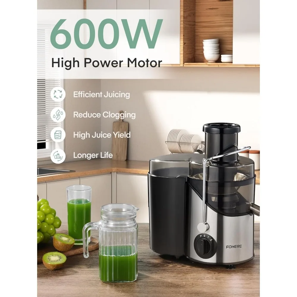 Mesin Juicer 600W, 3 "Wide Feed Chute Juicer Extractor untuk seluruh buah dan sayuran, Anti-slip Feets, 3 pengaturan kecepatan