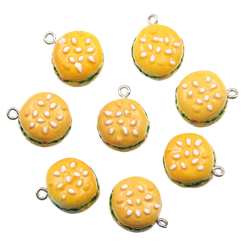 10Pcs 17*20mm Cute Resin Hamburger Sandwich Charms Pendants Patch For DIY Earrings Key Chains