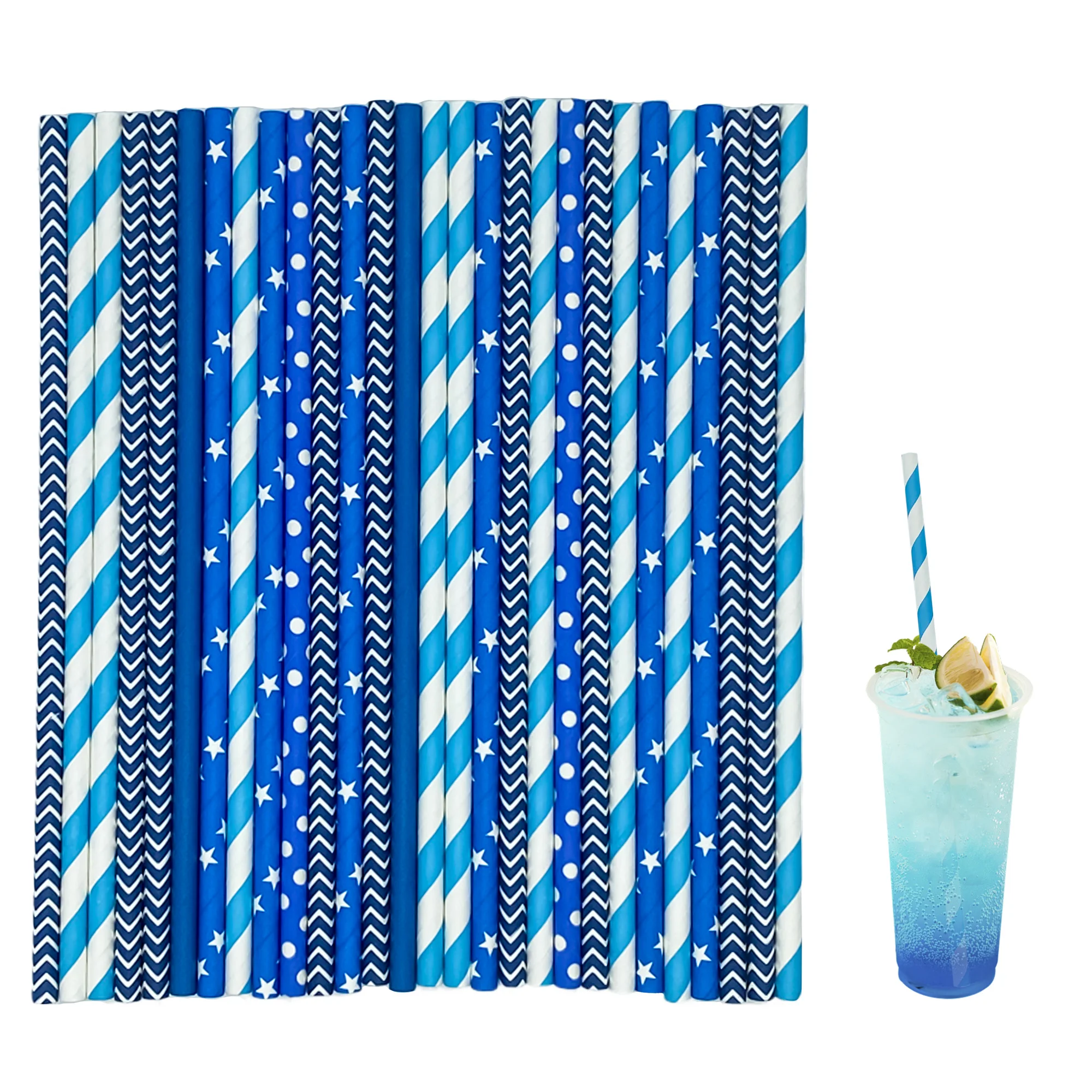 

200Pcs Paper Straws 6*197mm Frozen birthday Party Decorations Blue Mix Paper Drinking Straws For Wedding Party Restaurant Juice