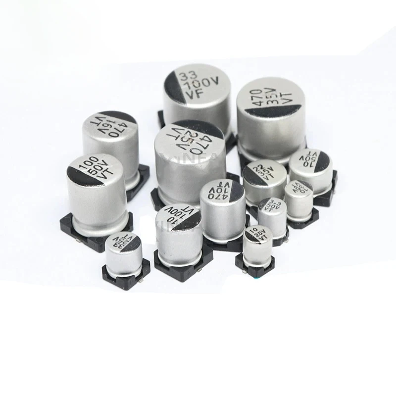 50 шт. электролитический конденсатор SMD, алюминиевый 6,3 В 10 В 16 В 25 В 35 В 50 В 63 В 100 В 400 В 1 мкФ 4,7 мкФ 10 мкФ 47 мкФ 100 мкФ 470 мкФ 680 мкФ 1000 мкФ