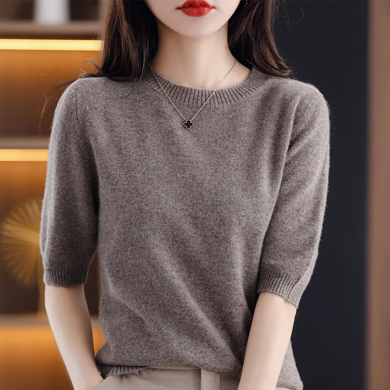 

Spring Autumn Loose Women's Knitted ort Sve round Ne Base irt Slimming Color Versatile Thin Sweater