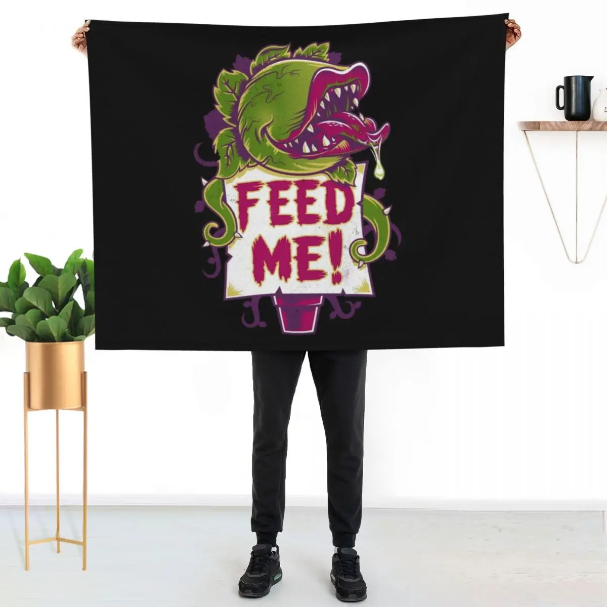 Feed Me - Creepy Cute Audrey Plant - Vintage Spooky Horror Musical Throw Blanket Multi-Purpose Weighted Loose Blankets