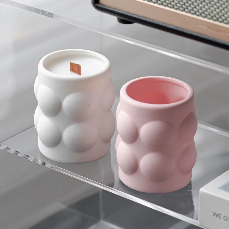 

Ceramic Candle Cup with Embossed Design Empty Candle Container for Home Decor Table Centerpiece