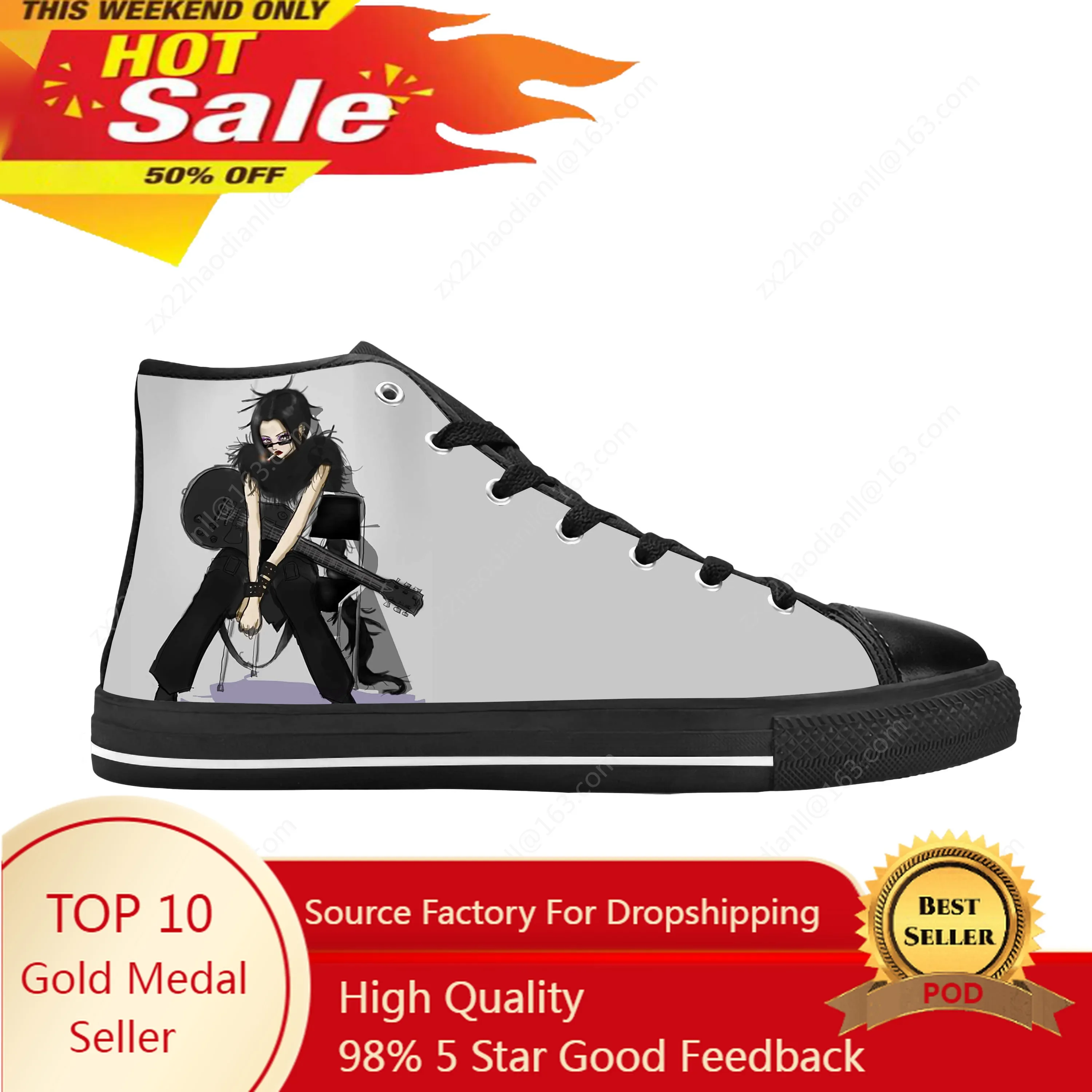

Black Stones NANA Osaki Rock Anime Cartoon Manga Casual Cloth Shoes High Top Comfortable Breathable 3D Print Men Women Sneakers