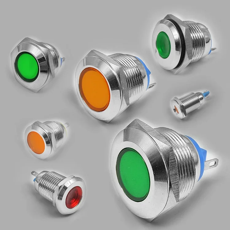 1pc 19 22 25mm  Waterproof IP67 Metal LED Warning Indicator Light Signal Lamp Pilot Wire 3V 5V12V24V110V220V 2 pins Welding foot
