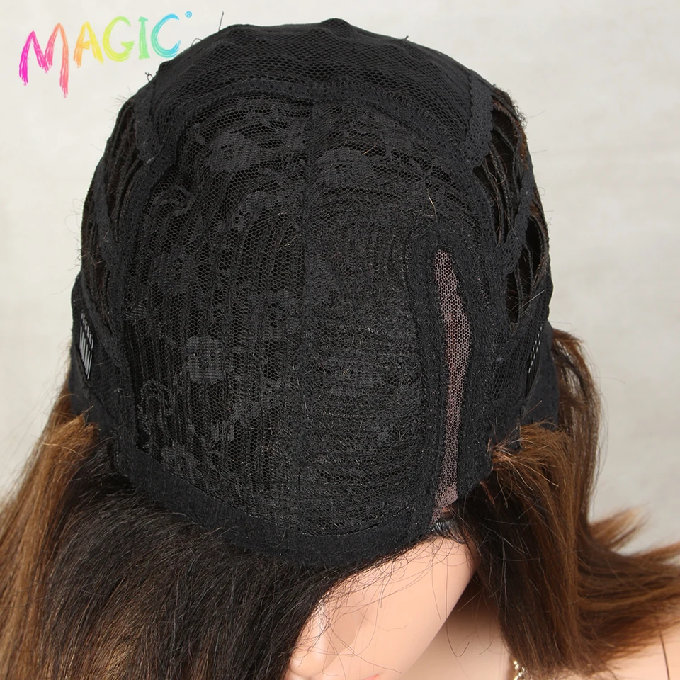 Magic Synthetic Wigs Short BOB Side Part Lace Wig High Temperature Fiber Soft Ombre Natural Straight Wig For Women