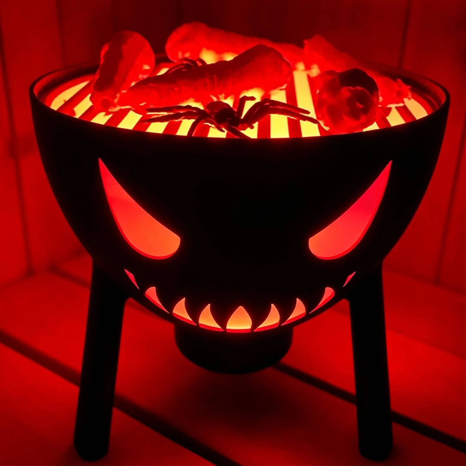 Lamp with Devil Face Flickering Fire Bowl Lamp Brazier Light Simulated Tabletop Lantern Compact for Haunted House