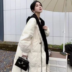 Down Jacket with Removable Knitted Shawl Cap for Women Loose Design Fake Two Pieces Warm Coat Long Two Wear Casual Parka Coat