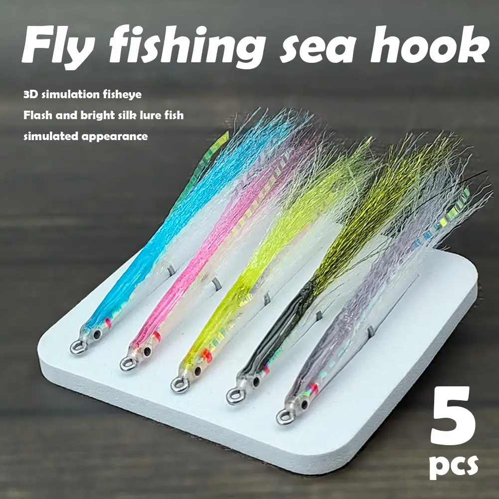 Señuelos de Pesca con Mosca de 5 Colores para Agua Dulce y Salada, Tipo Sand Eel/Sandeel Surf Candy, Señuelo de Mosca para Trucha de Mar, Atractivos Señuelos de Pesca para Pescadores