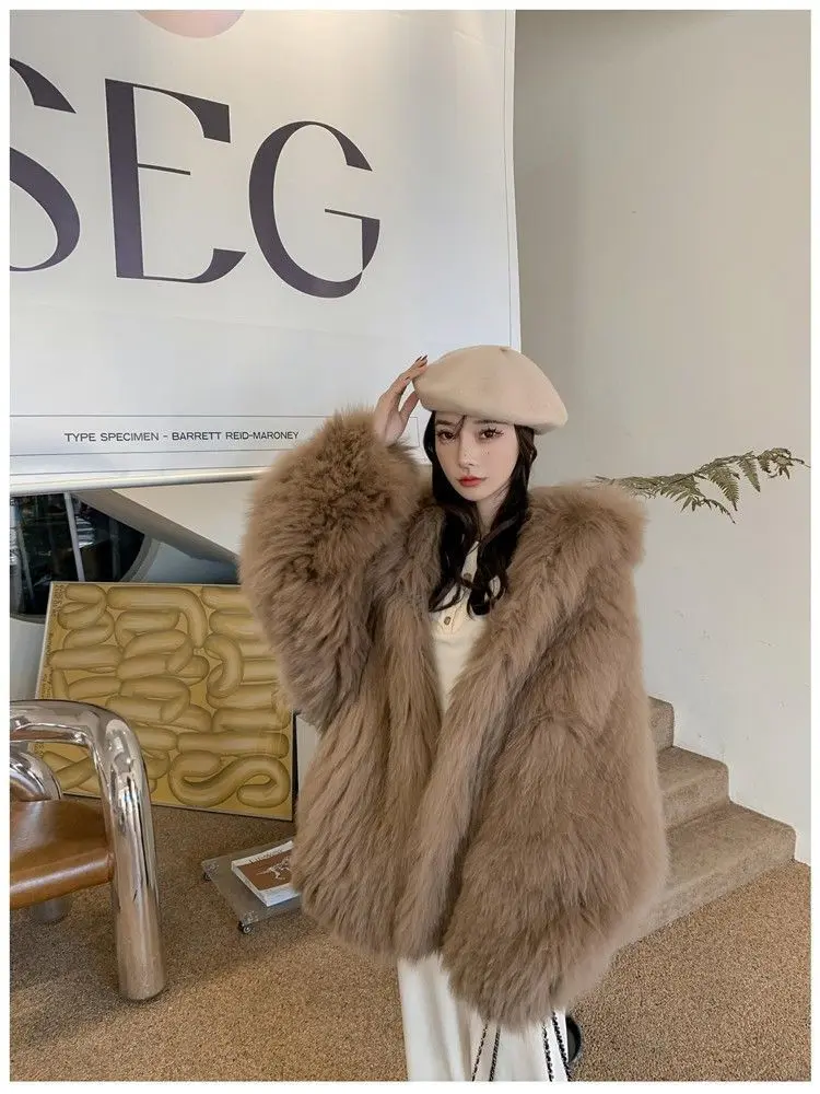 Woven Fur Coat for Women, Mid to Long, Thick Clothing, New, 2024